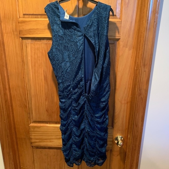 Eliza J Sleeveless Floral Lace Ruched Bodycon Dress in Teal size 14 NWT Flawed - Picture 3 of 6